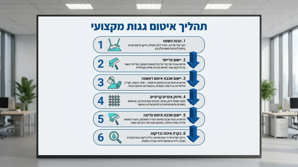 נוצר על ידי מודל בינה מלאכותית Gemini Pro תהליך יישום של זיפות גגות חם