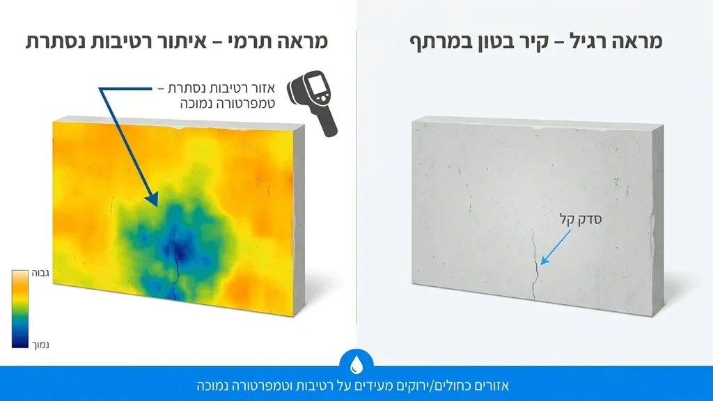 נוצר על ידי מודל בינה מלאכותית Gemini Pro מומחה בוחן קיר מרתף עם רטיבות