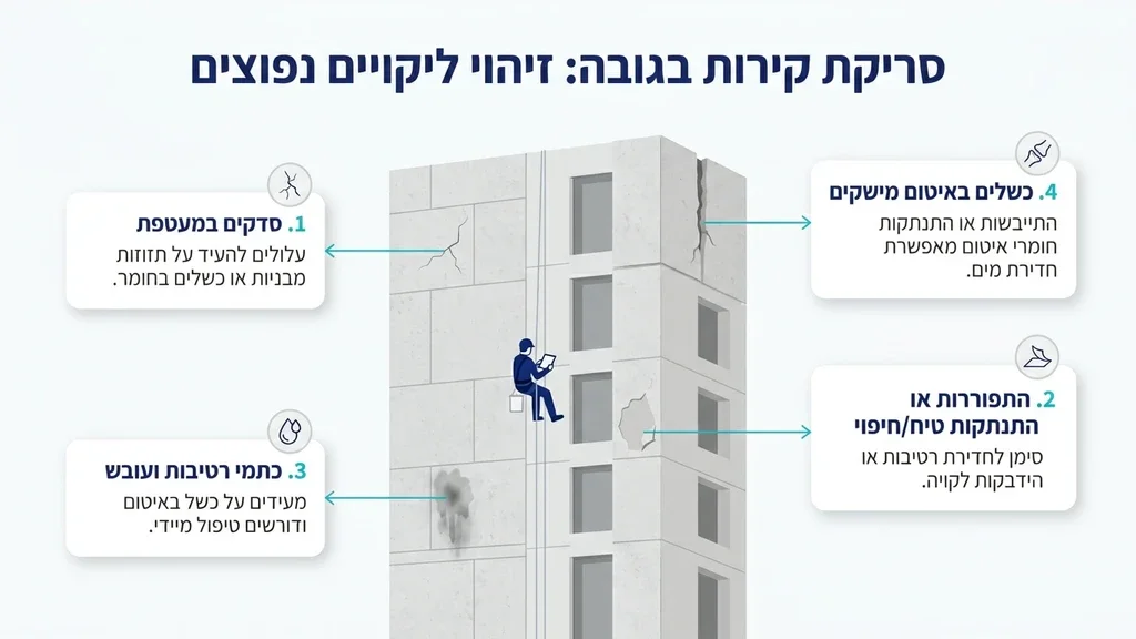 נוצר על ידי מודל בינה מלאכותית Gemini Pro איש מקצוע מבצע סריקה ואיטום בסנפלינג על קיר בניין חיצוני