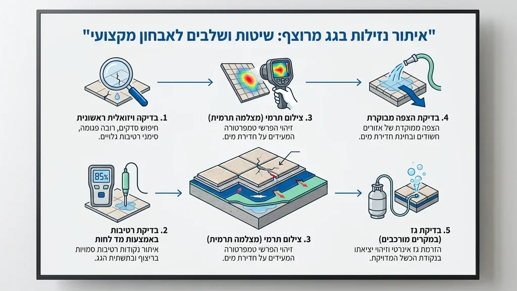 נוצר על ידי מודל בינה מלאכותית Gemini Pro אבחון מקצועי של נזילות בגג מרוצף