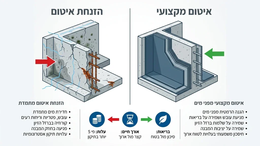 נוצר על ידי מודל בינה מלאכותית Gemini Pro קיר בטון של מאגר מים בשלבי הכנה לאיטום